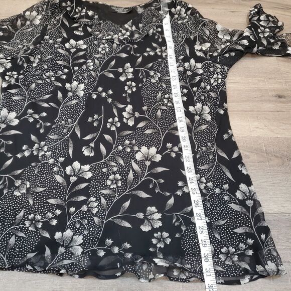 Dark Floral Beaded Silk Top 16W Ruffle neck Bell Sleeve Whimsigoth Fairy Grunge - Picture 9 of 10